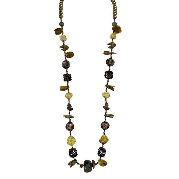 NWT Chico's Multicolor Mixed Media Beads & Shells Elo Long Statement Necklace - Picture 1 of 6